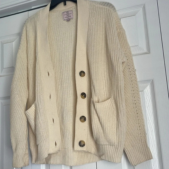 Love for Humanity Gold Label Collection Cream Colored Button Down Cardigan - Picture 2 of 5